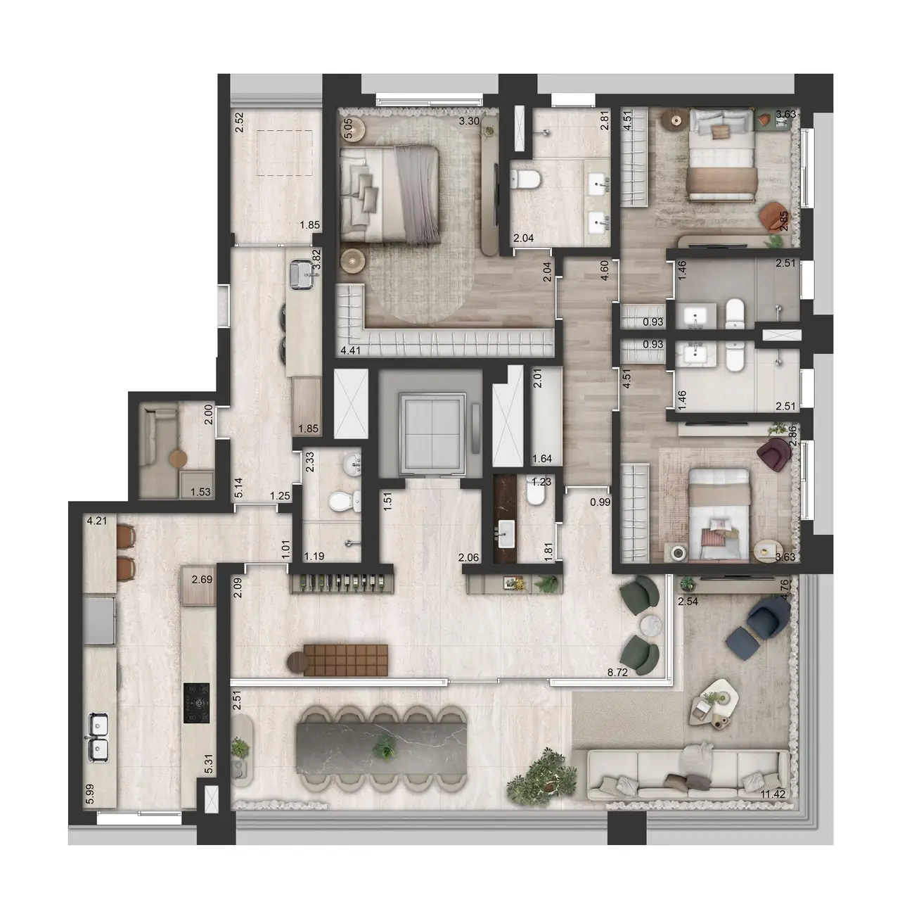 Planta ilustrativa Final 1 · 3 suítes de 194,19 m²
