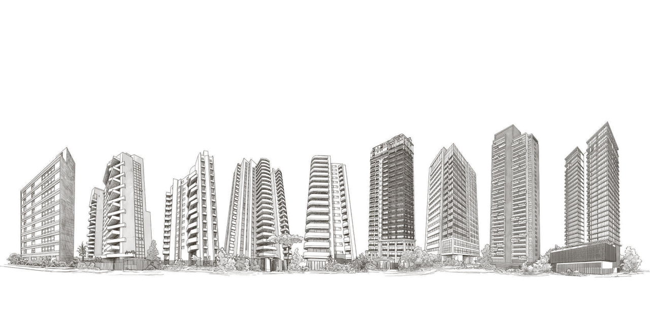Ilustração de edifícios da Fraiha na paisagem de São Paulo